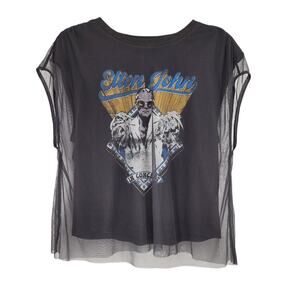 Urban Outfitters Pilcro Black Elton John Tulle Mesh Overlay Graphic Tee Size S